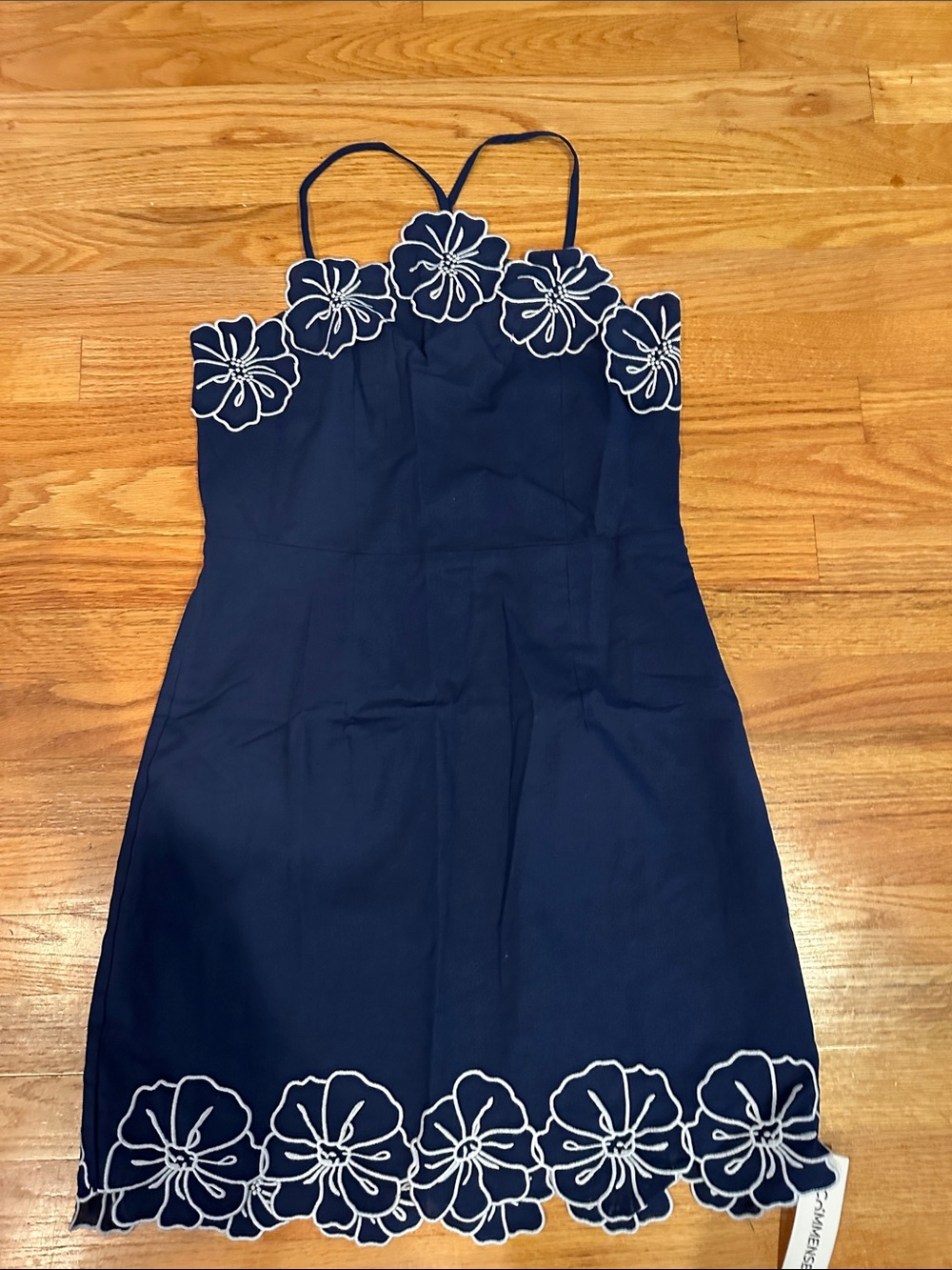 NWT Commense Navy Mini Dress with White Floral Appliqué Size M